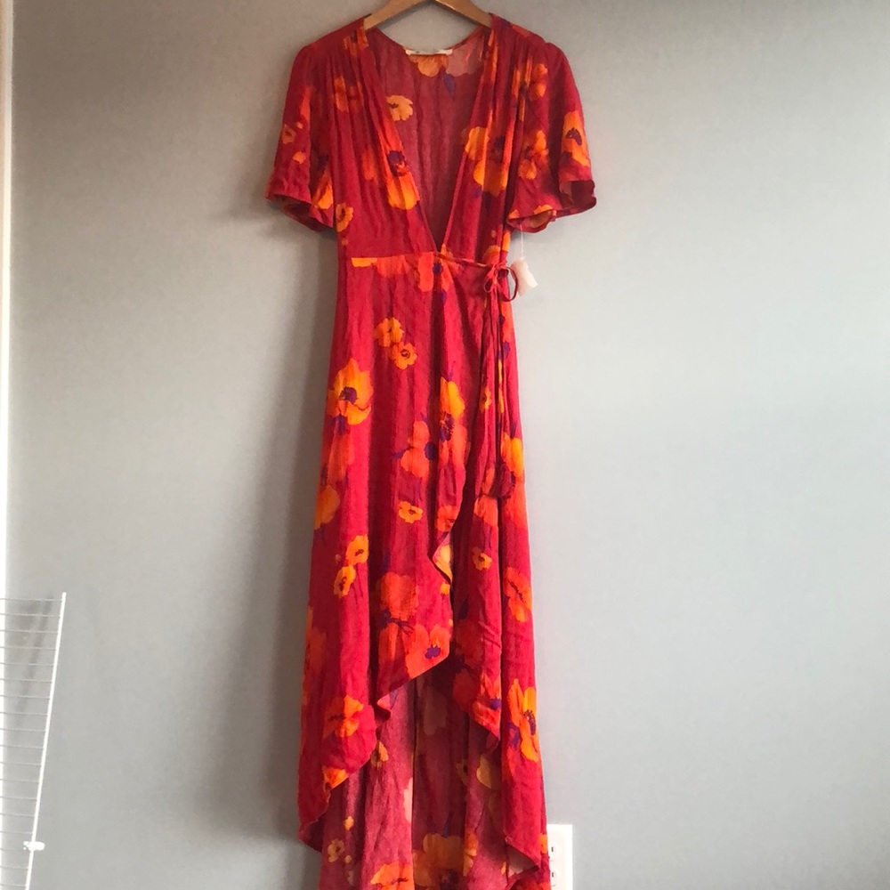 NWT Red Floral Wrap Maxi Dress